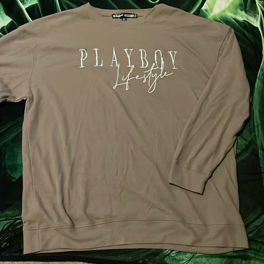 Long sleeve,brown playboy shirt, loose fit